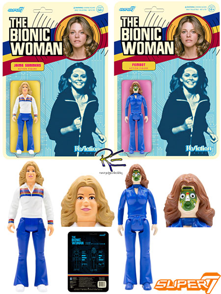 Super 7 The Bionic Woman Jamie Sommers and Fembot ReAction 3.75 Inch Action Figure Set of 2